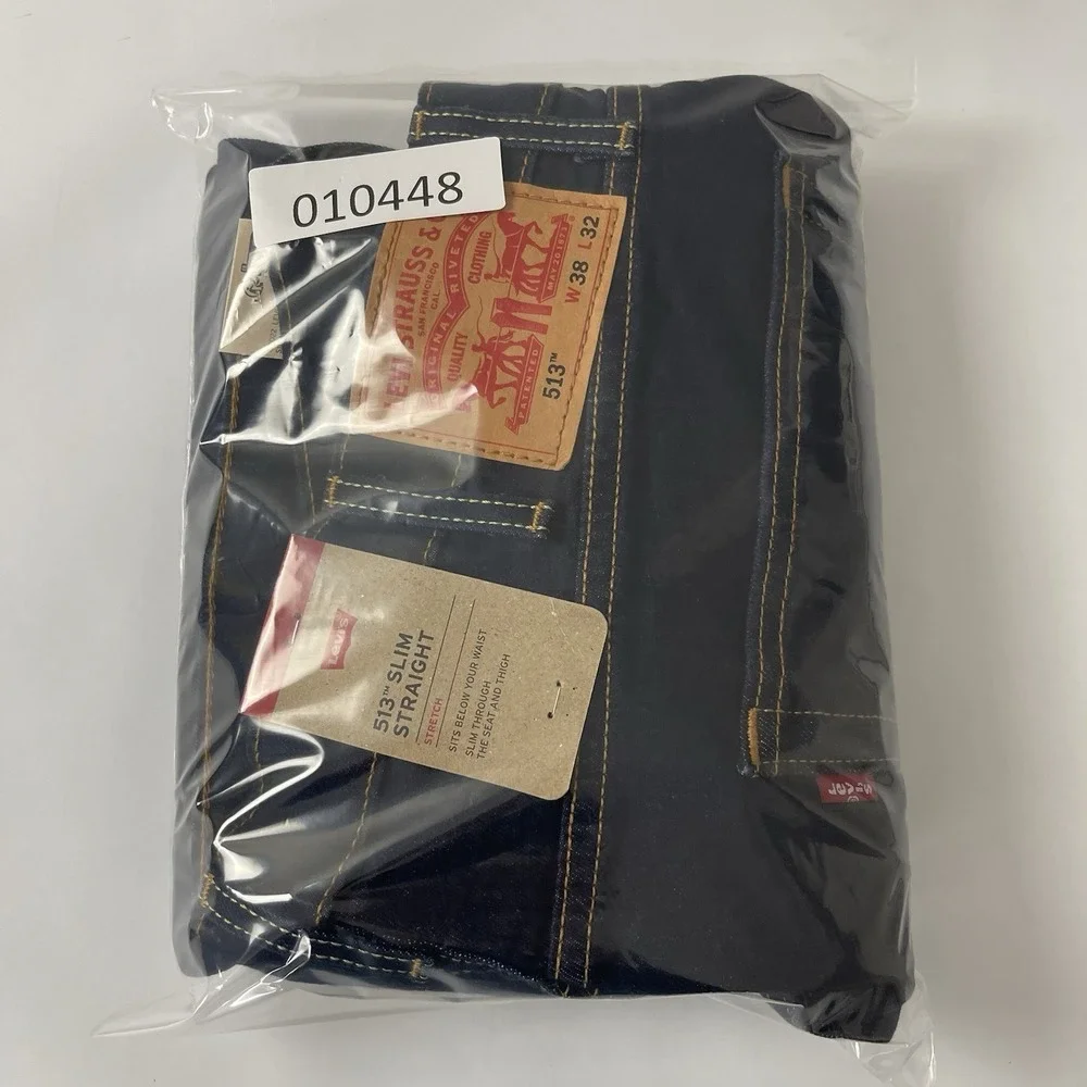 Levis 513 Jeans Mens 38x32 Blue Slim Straight Dark Wash Stretch Denim Preppy NEW